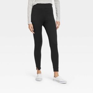 Women's Brushed Leggings with Foldover Waistband and Split Hem Cuffs